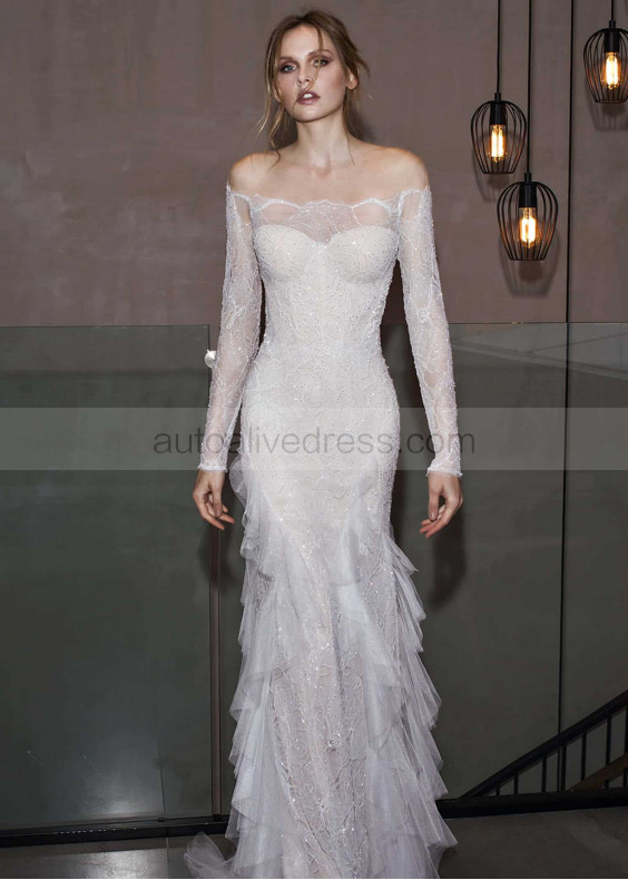 Beaded Lace Tulle Frills Wedding Dress